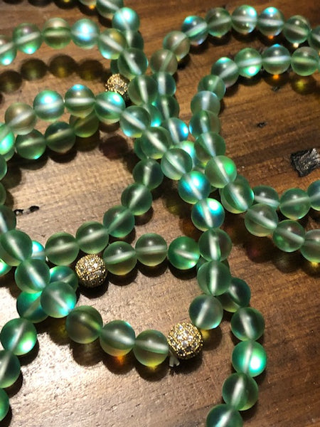 Tibetan Wealth Braclets, GREEN Glowstones
