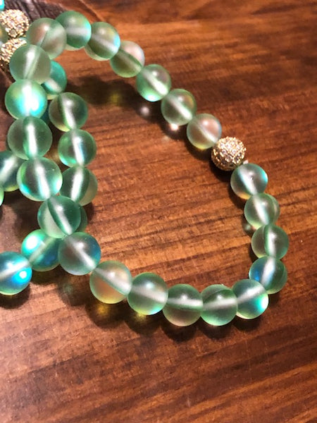 Tibetan Wealth Braclets, GREEN Glowstones