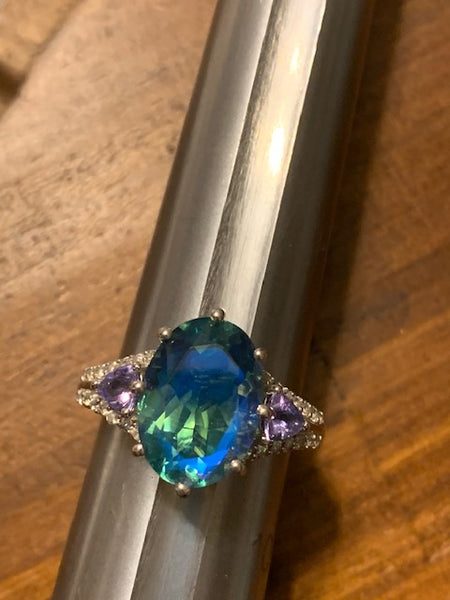 Ring Size 8 1/2, Gorgeous Midnight Fuchsia Quartz with Topaz, Platinum Over Sterling: The Miracle Ring of Nottingham
