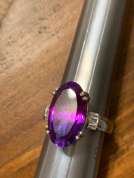 Ring Size 8 1/2, Gorgeous Midnight Fuchsia Quartz with Topaz, Platinum Over Sterling: The Miracle Ring of Nottingham