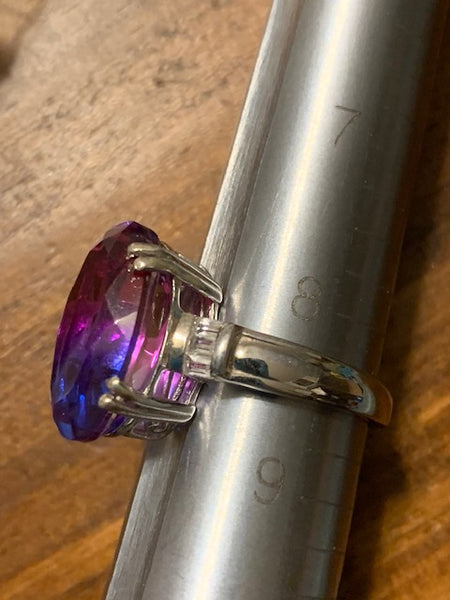 Ring Size 8 1/2, Gorgeous Midnight Fuchsia Quartz with Topaz, Platinum Over Sterling: The Miracle Ring of Nottingham