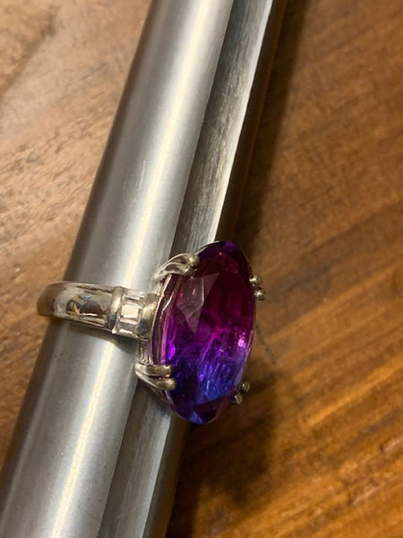 Ring Size 8 1/2, Gorgeous Midnight Fuchsia Quartz with Topaz, Platinum Over Sterling: The Miracle Ring of Nottingham