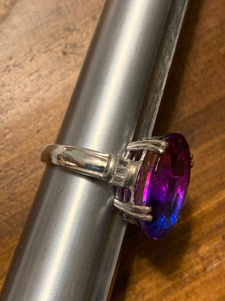 Ring Size 8 1/2, Gorgeous Midnight Fuchsia Quartz with Topaz, Platinum Over Sterling: The Miracle Ring of Nottingham