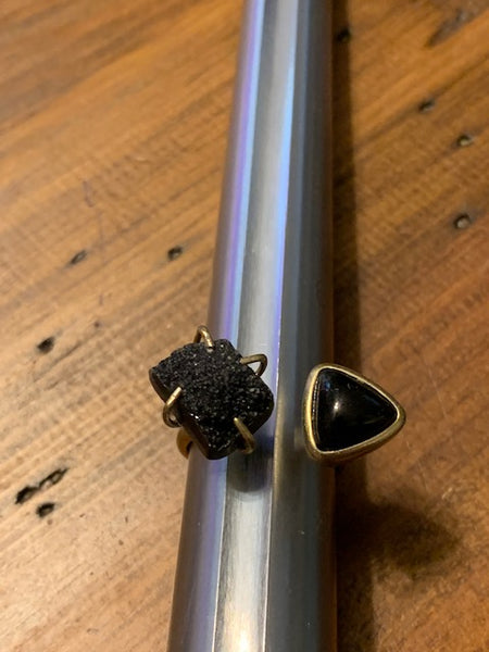 Bronzy Costume Ring w/A Black Druzy and Other Black Stone: Vampiric Jump Start