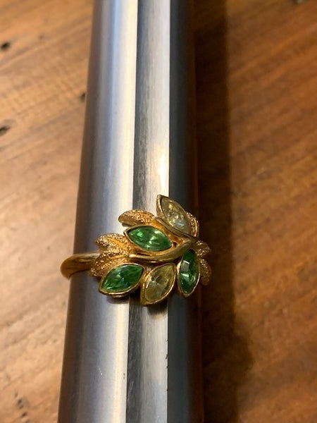 Size 9 1/2 Costume Ring, Golden w/Green Stones:  Society of Plants