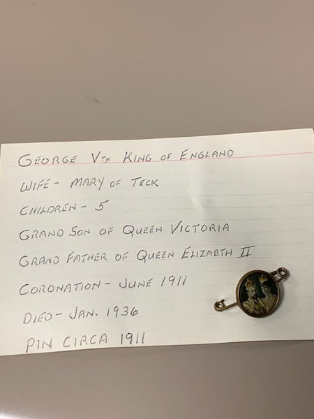 Antique Pin w/A Picture of King George V and Queen Mary of Teck: Royal Illuminati Bloodlines of Wealth