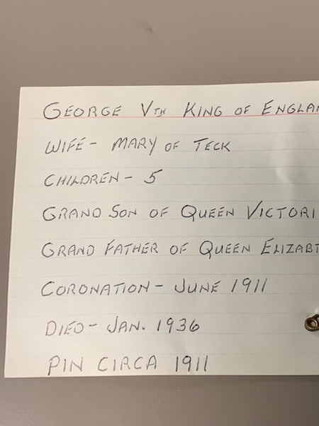 Antique Pin w/A Picture of King George V and Queen Mary of Teck: Royal Illuminati Bloodlines of Wealth