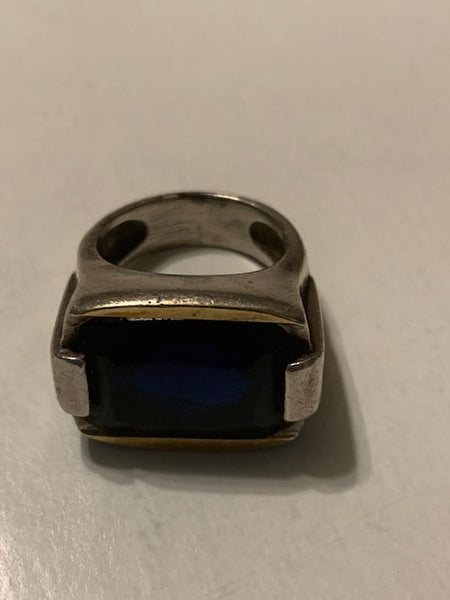 18K WHITE GOLD WITH YELLOW GOLD BVLGARI RING WITH DEEP BLUE STONE SIZE 8:  THE TRAVELING GENTLEMEN'S CLUB, UNLIMITED POWER AND MAGIC