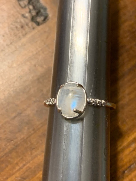 Size 8 Costume Ring with a Silver Band Milky White Stone:  The Angelic Seed