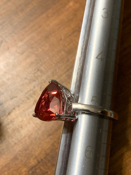 Size 5 1/4 Ring, Silver-toned Band with a Red Stone:  Djinn Inferno