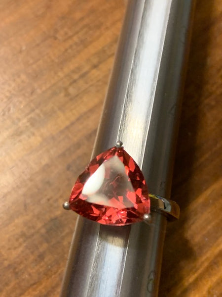 Size 5 1/4 Ring, Silver-toned Band with a Red Stone:  Djinn Inferno