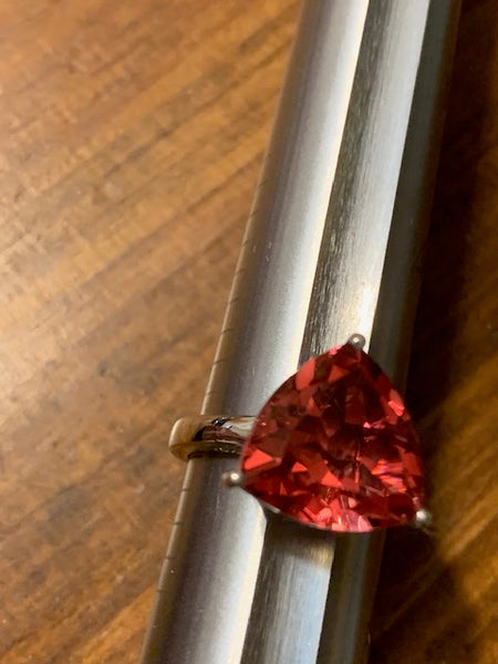 Size 5 1/4 Ring, Silver-toned Band with a Red Stone:  Djinn Inferno
