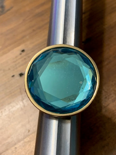 Size 8 Golden Costume Ring w/a Gorgeous Blue Stone:  Pools of Atlantis