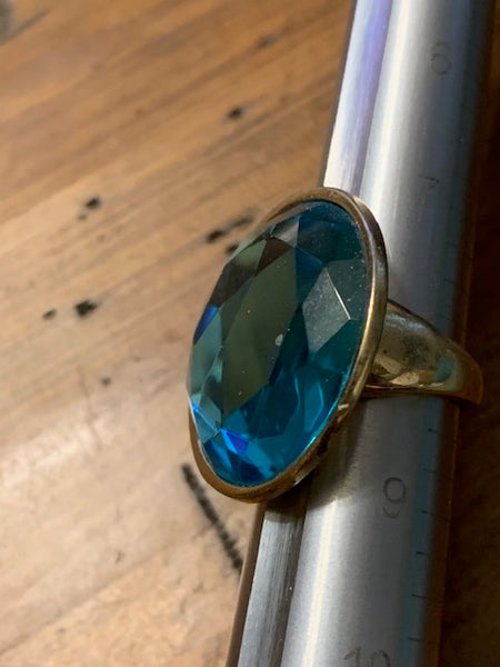 Size 8 Golden Costume Ring w/a Gorgeous Blue Stone:  Pools of Atlantis