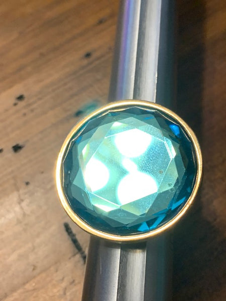 Size 8 Golden Costume Ring w/a Gorgeous Blue Stone:  Pools of Atlantis