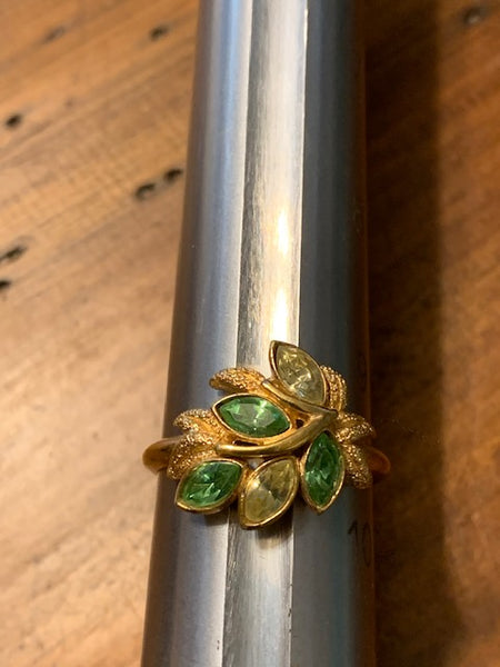Size 9 1/2 Costume Ring, Golden w/Green Stones:  Society of Plants