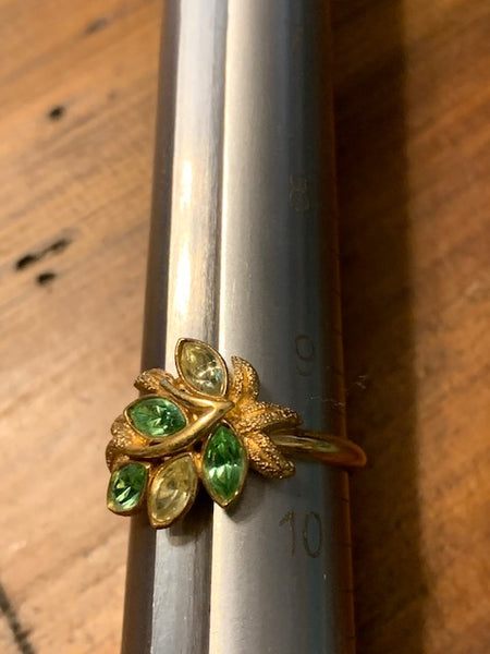 Size 9 1/2 Costume Ring, Golden w/Green Stones:  Society of Plants