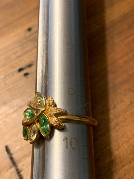 Size 9 1/2 Costume Ring, Golden w/Green Stones:  Society of Plants