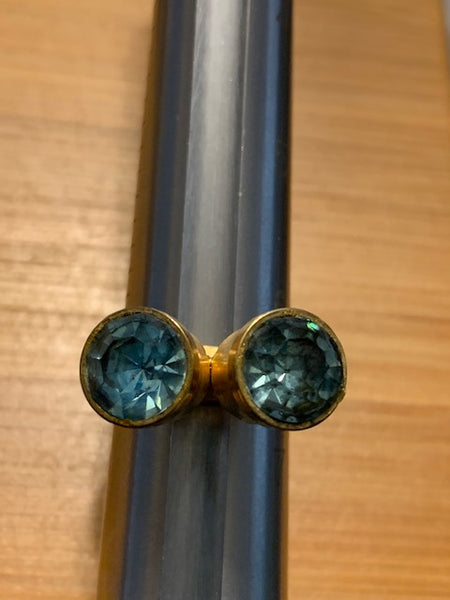 Bronze-toned Costume Ring w/Two Blue Stones:  Gypsy Gemini Ring