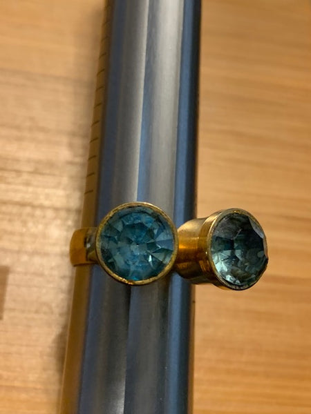 Bronze-toned Costume Ring w/Two Blue Stones:  Gypsy Gemini Ring