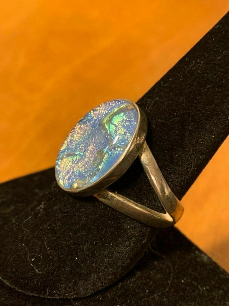 Size 9 Sterling Silver Ring with Art Glass:  Thrice Great Hermes Trismegistus