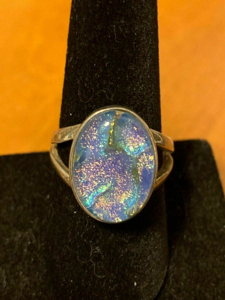 Size 9 Sterling Silver Ring with Art Glass:  Thrice Great Hermes Trismegistus
