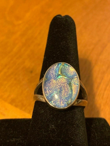 Size 9 Sterling Silver Ring with Art Glass:  Thrice Great Hermes Trismegistus