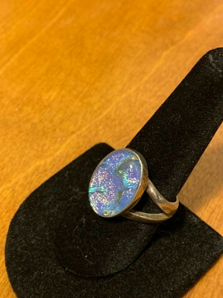 Size 9 Sterling Silver Ring with Art Glass:  Thrice Great Hermes Trismegistus