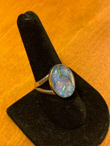 Size 9 Sterling Silver Ring with Art Glass:  Thrice Great Hermes Trismegistus