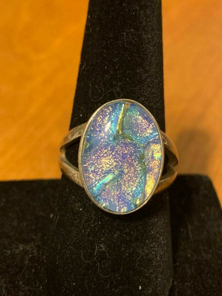 Size 9 Sterling Silver Ring with Art Glass:  Thrice Great Hermes Trismegistus