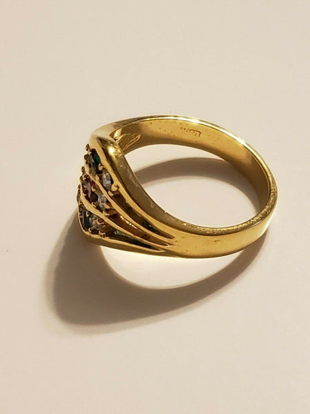 Size 8 Gold-tone Ring with Red, Blue, Gree, and Clear Stones:  Powerful White Light Angelic Summoner