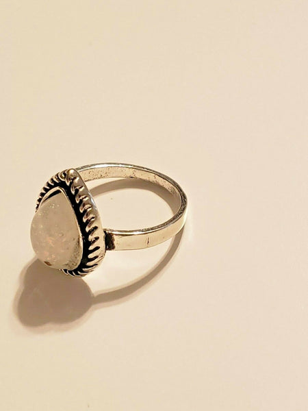 Size 5 1/2 Silver-tone Ring with Milky/Pearlescent Tear Drop Stone:  Seed of Angels From the Cave of Treasures