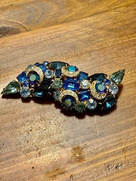 Antique, Excellent Condition Rhinestone Pin with Half Moons:  Sisters of the Moon