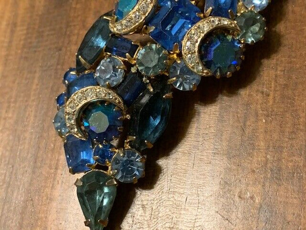 Antique, Excellent Condition Rhinestone Pin with Half Moons:  Sisters of the Moon