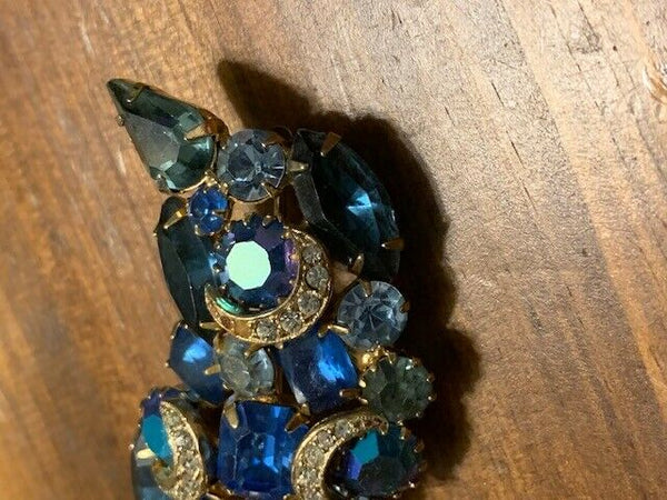 Antique, Excellent Condition Rhinestone Pin with Half Moons:  Sisters of the Moon
