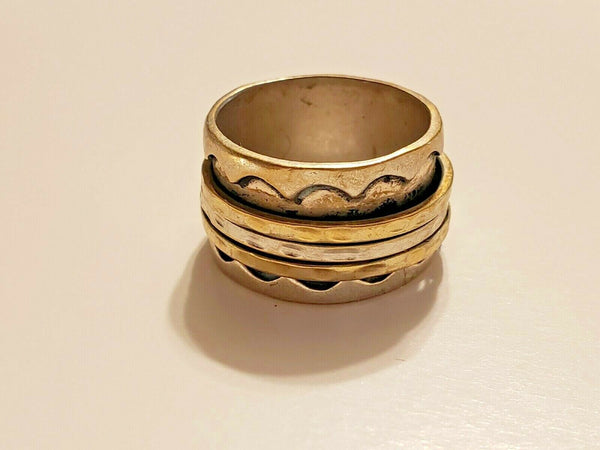 Silver-toned Costume Ring with Three Spinners:  Shamash, the Enlightening One