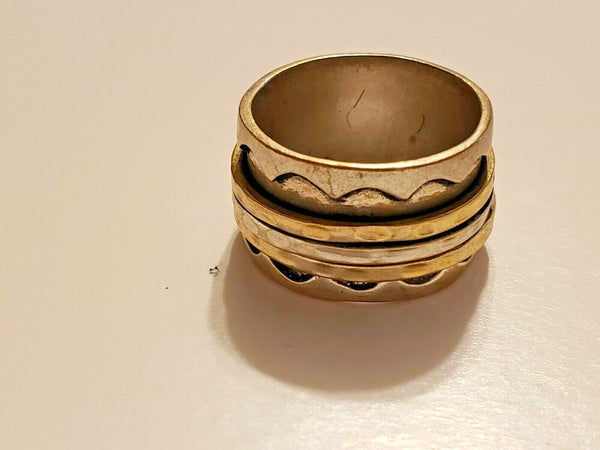Silver-toned Costume Ring with Three Spinners:  Shamash, the Enlightening One